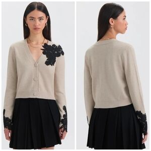 🖤🔹️NVLT 🔹️Beige Cardigan with Black Lace Accents All Sizes!!